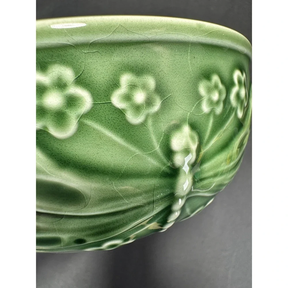 Bordallo Pinheiro Dragonfly Green Majolica Coupe Cereal Bowls 2 Portugal Display